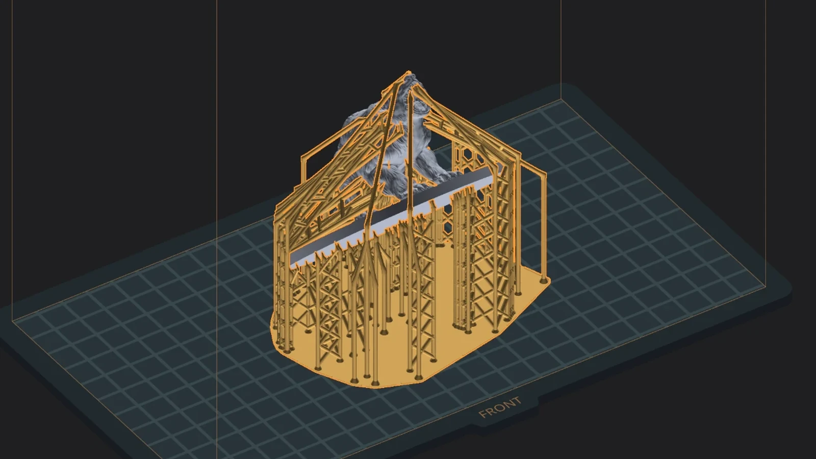 Breadslicer's Supports tab: tree supports generated under a miniature.